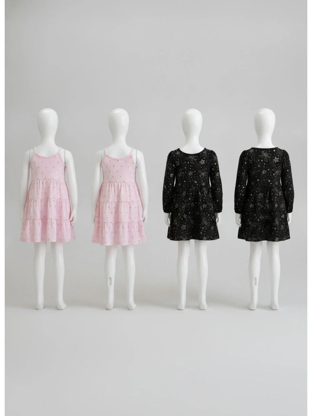 Girls Pink Sleeveless & Black Long Sleeve Gold Star Dress